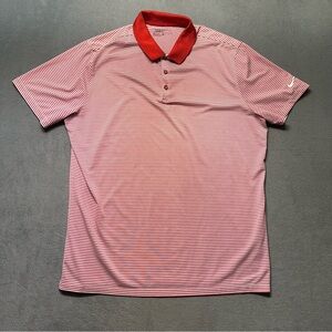 Nike Golf Mens XL Polo Shirt Red White Striped Dri-Fit Performance Athletic